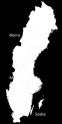 Figur 2. Rovdjursförvaltningsområdena (RFO) i Sverige. Tabell 1. Målsättningar för lodjurspopulationen för länen i norra RFO, samt för norra, mellersta och södra RFO (Figur 2).