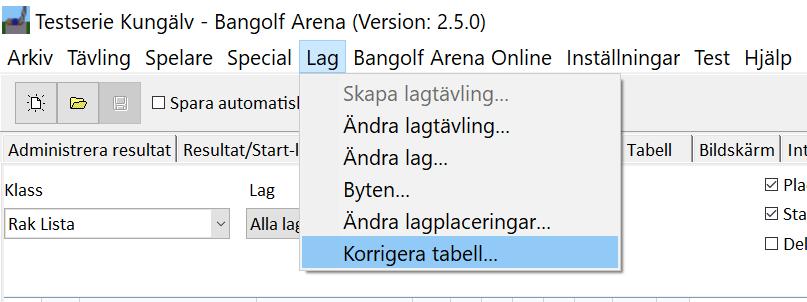 Tabellen Om någon omgång redan spelats i serien måste tabellen fyllas med korrekt data. Resultat från tidigare omgångar hittar man på Svenska Bangolfförbundets hemsida.