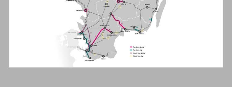 Förberedelse och påbörjande av fast förbindelse Helsingborg Helsingör för persontåg och vägtrafik - utreds 4. Skånebanan Kristianstad Hässleholm delvis vid +10% 5.