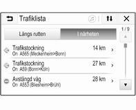 För att undvika ett avsnitt av en rutt kan du välja n intill någon av svängarna. Symbolen m visas. Välj m för att beräkna om rutten utan det aktuella vägavsnittet. Rutten ändras då.