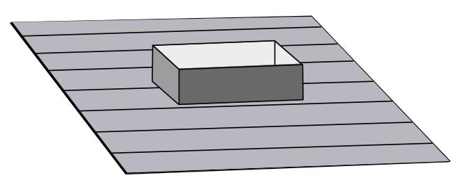 Håltagning i tak enligt storlek på genomföringen; AxB + 20 mm (A/B-mått finns i produktbladet) Tänk på takets lutning!
