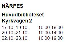 10.2012 kl. 09:00 17:00 i stället för att använda separata perioder (rader) för varje dag.