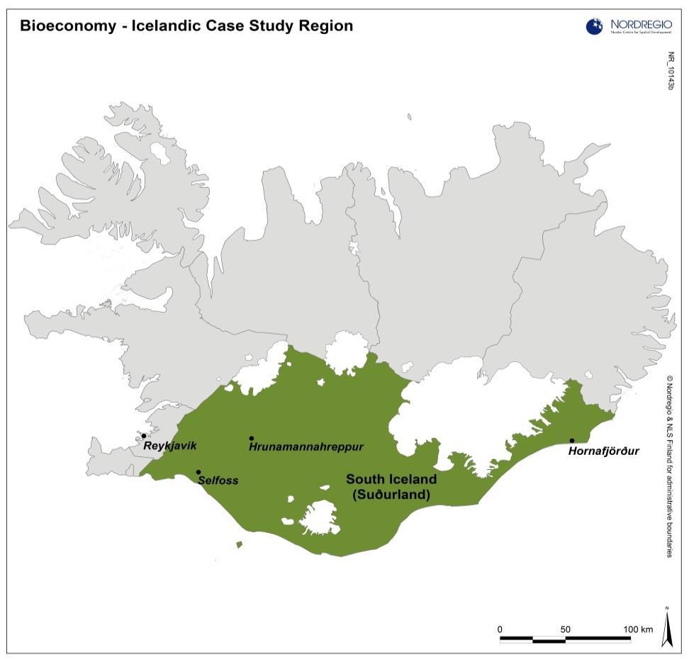 Case study: South Iceland region Bioeconomy in a sparsely populated region without always calling it bioeconomy Basic facts Area: 30 966 km 2 26 000 inhabitants (2012) 15