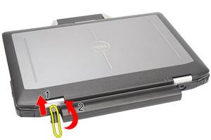 Plugg för modemkontakt 4 Ta bort pluggen för modemkontakten 1. Följ procedurerna i Innan du arbetar med datorn. 2. Ta bort batteriet. 3.