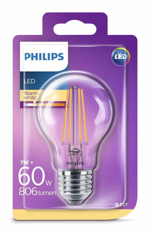 PHILIPS LED Ljuskälla 7 W-60 W E27 Varmvit Ej dimbar Gjord för att synas Klassiska former som du känner igen och älskar.