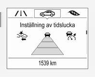 Om den adaptiva farthållaren är aktiv visar denna sida inställningen av varningskänsligheten istället för inställningen av avstånd framåt. 3 188.