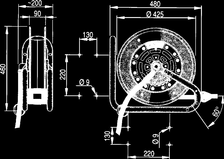 Hose Reel type 893 For oil, grease, air and water. This open type of reel has a body of galvanized steel sheet and tubes.