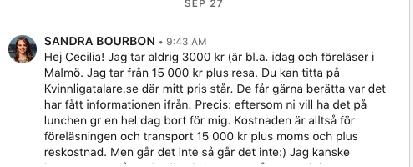 ÅTAGANDEN Cecilia Sjöberg är ansvarig för att boka sal och sköta kontakten med Sandra Bourbon (sedan spika datum i februari eller mars 2019). ANSVARIG Huvudansvaret ligger på Cecilia Sjöberg.
