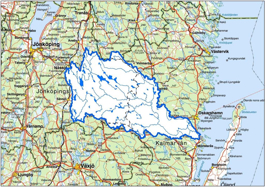 Exemplet Emån Berör 4 län 22 mil 900 sjöar Avrinningsområdet areal: 4 470 km² Sammanlagd sjöareal: 300 km² Andel sjöar av total areal: 7 % Högsta