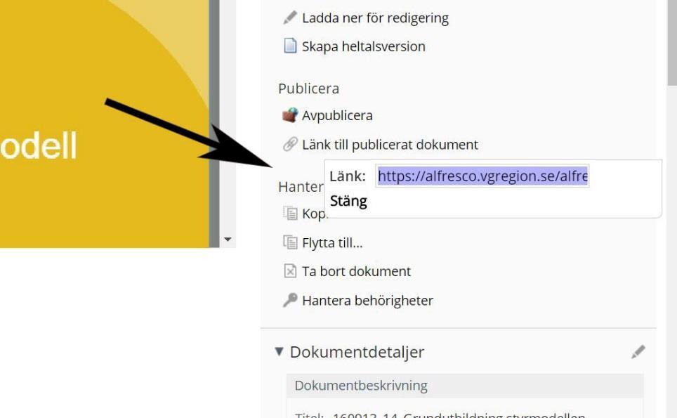 5 VÄLJ RÄTT PUBLICERINGSLÄNK För att länka till ett Alfrescodokument på en webbsida trycker du på