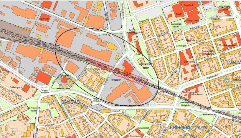 1.2 Utredningens syfte Syftet med utredningen är att studera möjligheten att inrymma stations- och spårområde vid ett nytt läge i anslutning till Brageplan och Södra station.