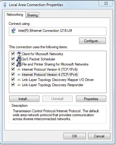 5. Välj Internet-protokollversion 4 (TCP/IPv4) och välj sedan Egenskaper. Figur 5.