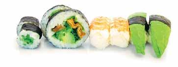 salmon & 1 inside-out roll of your choice (see page 12) SMALL BEJITARIAN 99 kr 1 friterad tofu, 1 sparris, 1 shiitake, 1