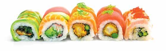 URA MAKI UT & IN RULLE (8 BITAR AV SAMMA RULLE) INSIDE OUT ROLL (8 PIECES OF THE SAME ROLL) MATSURI MAKI UT & IN RULLE MED TOPPING (8 BITAR AV SAMMA RULLE) INSIDE OUT ROLL WITH TOPPING (8 PIECES OF