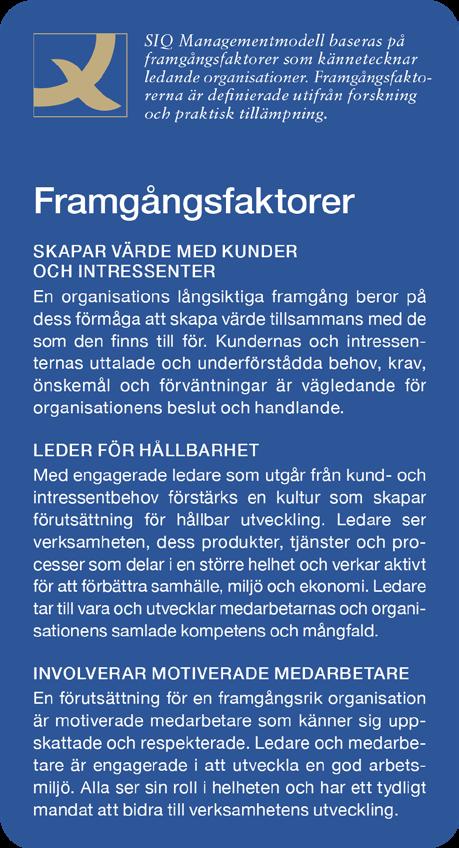 SIQ Managementmodell SIQ Managementmodell är en ledningsmodell som genom tillämpning driver för bättrade resultat. Modellen bidrar till en helhetssyn.