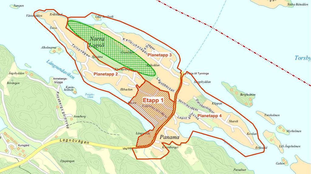 Planläggning av delområde 1 (Lagnösundsvägen och del av Toivovägen) I en första etapp sker detaljplaneläggning av ett område som omfattar Långsunda gård, Lagnösundsvägen, Norra Lagnö skola och del av