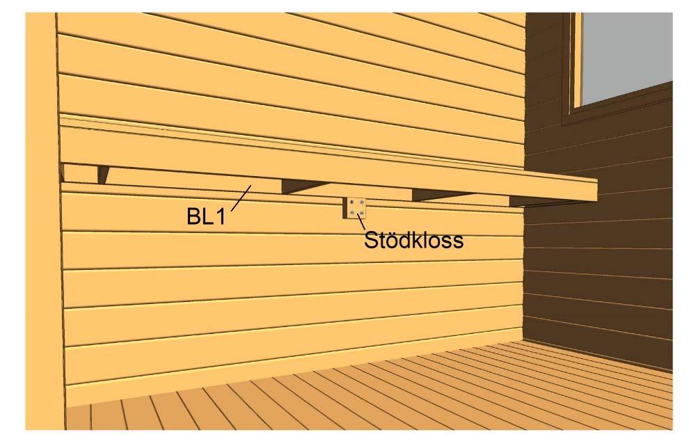 Skruva fast klossen i väggen, mitt under bastulaven.
