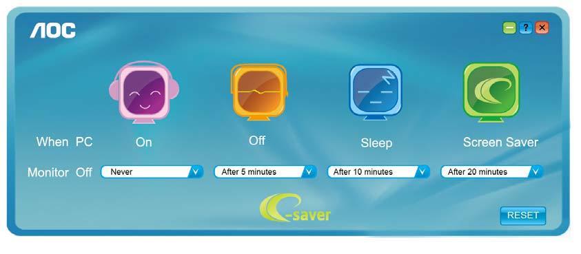 e-saver Välkommen att använda programmet AOC e-saver för bildskärmens energisparfunktioner.
