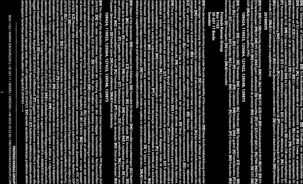 LEN] EU Declaration of Conformity number: [DE] EU-Konformitätserklärung Nummer: [SEJ EU-försäkran om överensstämmelse nr: [DK] Nummer på EU-overensstemmelseserklring: [AL] Numri i deklaratés sé