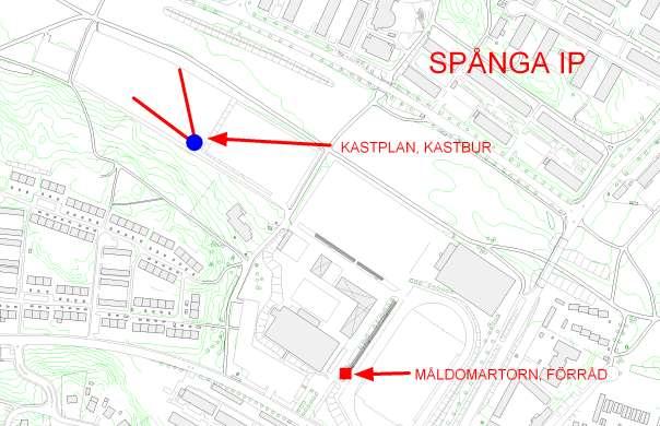 SID 3 (6) Bilden visar Spånga IP med läge för ny kastplan och måldomartorn.