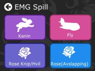 EMG Spel Här har vi lagt in 4 spel som vi kallar: Kanin, Flyg, Ros (Knip/Vila) och Ros (Avslappning).