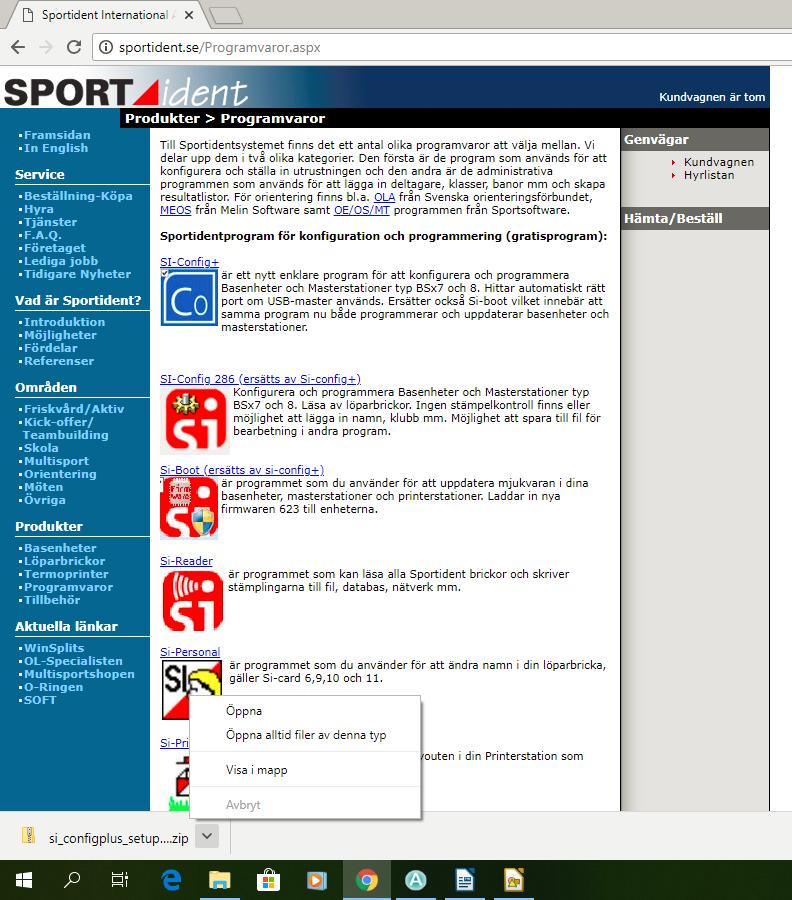 Gå till SportIdents nätplats sportident.se. 2. Välj Programvaror. 3. Välj SI-Config+. 4.