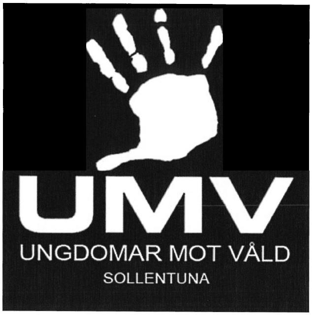 Svensk varumärkestidning 2019-07-17 198/9 Reg nr: 602759 Registrerad: 2019-07-17 Ans nr: 2019/00578 Ingivningsdag: 2019-01-28 Figurklass: 02.09.15; 02.09.17. Föreningen UMV - Ungdomar mot Våld, c/o Arena Satelliten, Allfarvägen 4, 191 47 Sollentuna, Sverige.