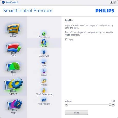 På en ickestödd bildskärm kapabel till DDC/CI är endast Help (Hjälp)- och Options tabs (Alternativflikarna) tillgängliga. Alla andra SmartControl Premium flikar är inte tillgängliga.
