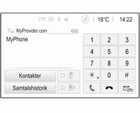 38 Telefon Användning När en anslutning via Bluetooth har upprättats mellan mobiltelefonen och infotainmentsystemet kan du kontrollera många av mobiltelefonens funktioner via infotainmentsystemet.