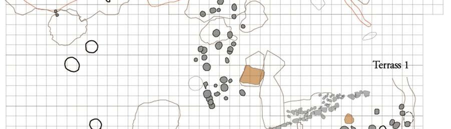 Resultat På terrass I och III och ytan däremellan digitaliserades sammanlagt 373 arkeologiska objekt.