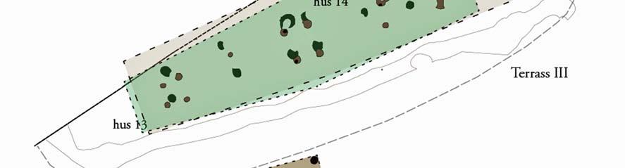 De följdes av sekvensen hus 14-17 på terrass III, med anknytande hus 7, 8 och 9 söder därom. De förra husen tillhör troligen yngre romersk järnålder-folkvandringstid, möjligen också vendeltid.
