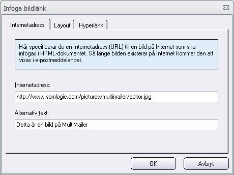 Dialogrutor 4.58 30 Dialogrutan Infoga bild Dialogrutan Infoga bild Via denna dialogruta kan du välja en bild på din hårddisk och infoga den i ditt nyhetsbrev.