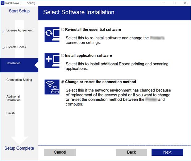 Nätverksinställningar Windows Välj Ändra eller återställa anslutningsmetod på fliken Välj programvaruinstallation och klicka på Nästa.