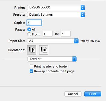 Nätverkstjänst och programvaruinformation Vägledning för skrivardrivrutinen i Mac OS X Utskriftsdialogruta Aktivera popupmenyn i mitten på skärmen när du vill se fler alternativ.