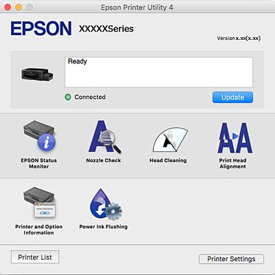 Nätverkstjänst och programvaruinformation Epson Printer Utility Du kan använda underhållsfunktioner som munstyckskontroll och rengöring av skrivarhuvudet samt kontrollera skrivarstatus och