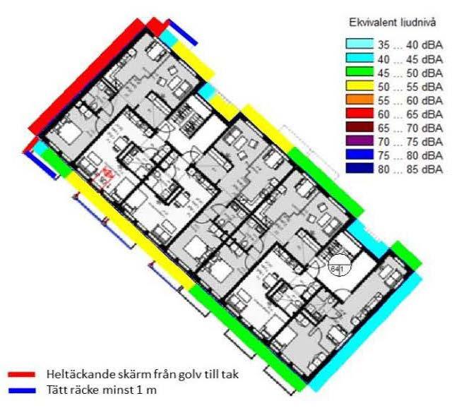 Planlösningar som visar hur tyst sida kan uppnås i byggnader som är gavelställda mot Gamla