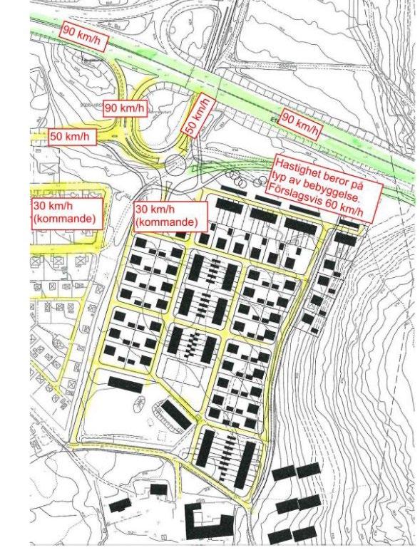 Sid 3(9) TRAFIKUPPGIFTER Uppgifter om trafikvolymer, hastighetsbegränsningar och andelen tung trafik finns angivna i tabellen nedan.