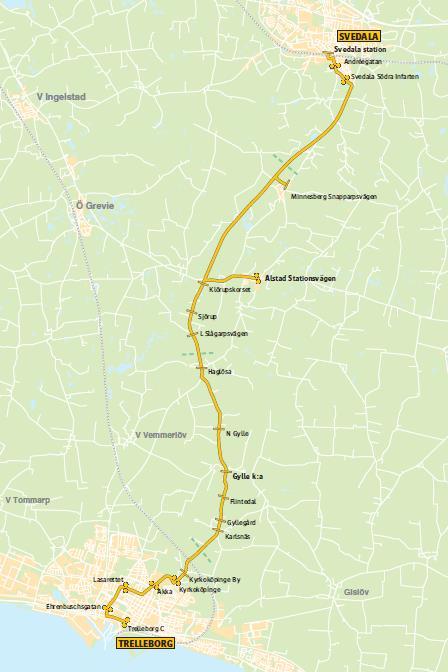 12 (18) 1.5.6 Linje 145 Trelleborg-Svedala Linje 145 förser Svedala, Alstad och Gylle med kollektivtrafik till och från Trelleborg.