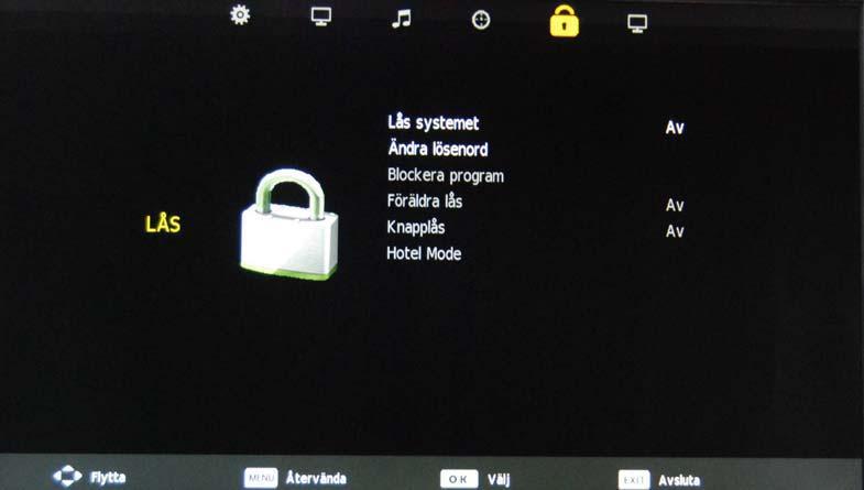 OSD-MENY OSD-MENY 5. Låsmeny Beskrivning Lås systemet: Aktivera eller avaktivera låssystemet. Obs!