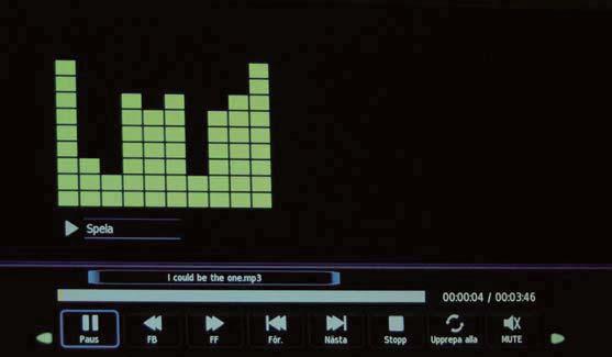 Musik: Spela/pausa musikuppspelningen (du kan endast spela eller pausa programmerad musik). Spellista: Visa spellistan på skärmen och du kan välja foto med pilknapparna ( ).