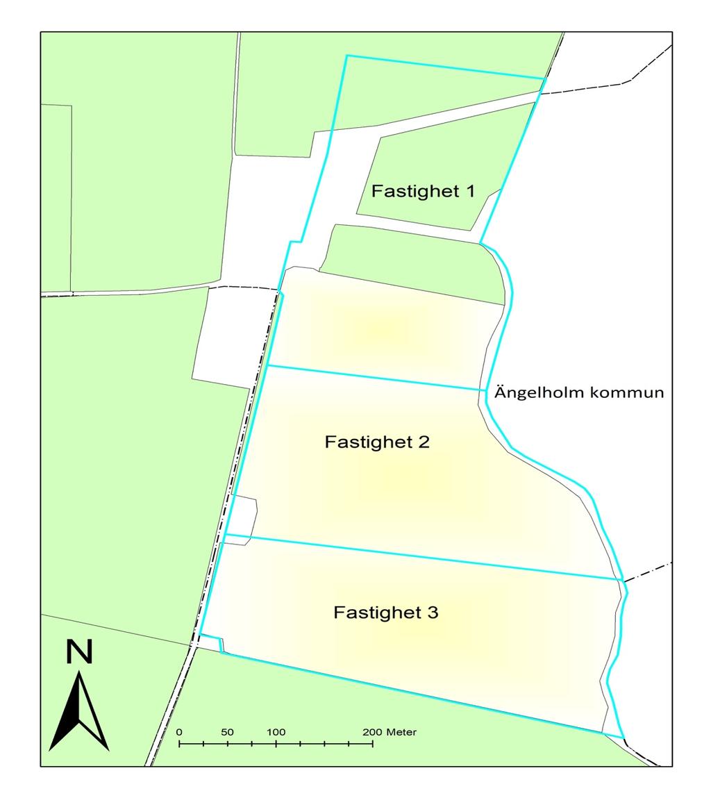 Figur 10. Markerat jordbruksblock efter kommandot intersect. När kommandot intersect verkställts så hittar ArcGis ställen där jordbruksblock och fastighetsgränser omfattar olika områden.