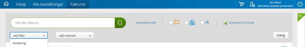 A. Välj intervall: Här kan du välja mellan fakturadatum, förfallodatum och belopp.