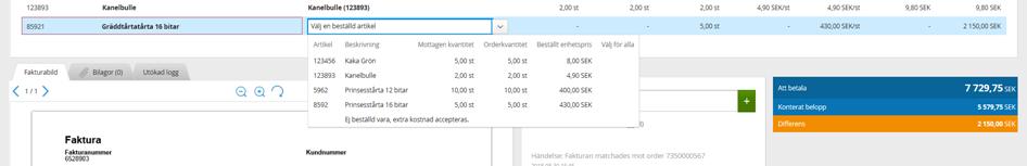 Så här ordermatchar du fakturor ersättningsartikel Ibland blir fakturorna inte automatiskt ordermatchade. 1) Klicka på Fakturor under Att hantera-menyn på startsidan.