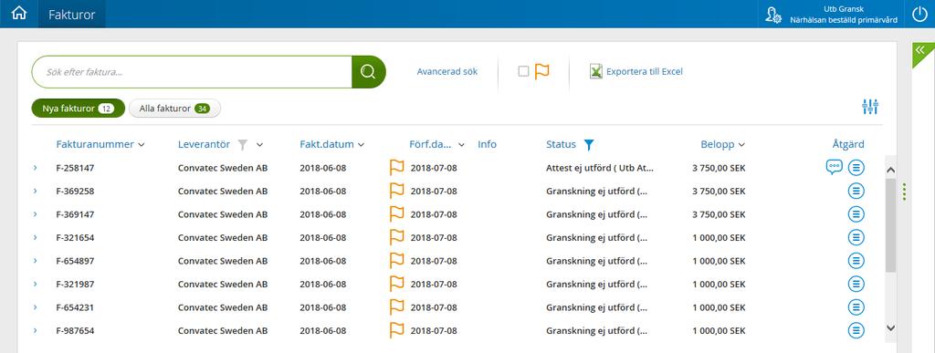 11 Så här söker du efter en faktura I Marknadsplatsen 2.0 kan du enkelt söka fram efter som du eller din granskare har hanterat.