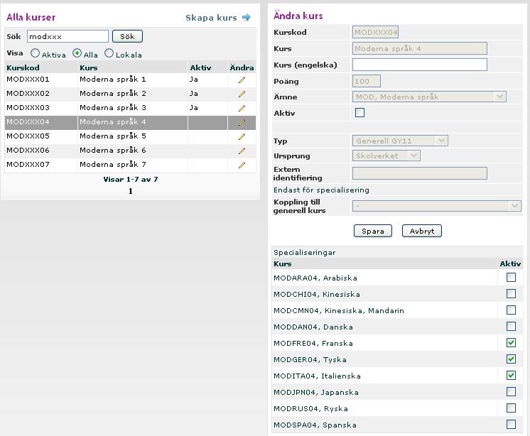 4.2. Skapa kurser som inte finns i SchoolSoft I SchoolSoft finns de 923 vanligaste kurserna inlagda.