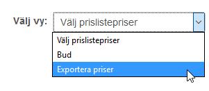 Exporten är tillgänglig från sidan med export av priser.