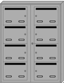 Huvuddörr: 1,5 mm pulverlackerad stålplåt Frontluckor: 1,2 mm pulverlackerad stålplåt 1235 1x4 Central låsning Boxarna har öppningsbar huvuddörr med centrallåsning (ASSA 245D2A) för