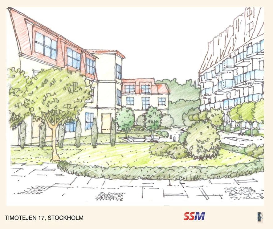 SID 5 (6) Bild: Vy på skisserad ny bebyggelse med bostadsgård inom Timotejen 17.