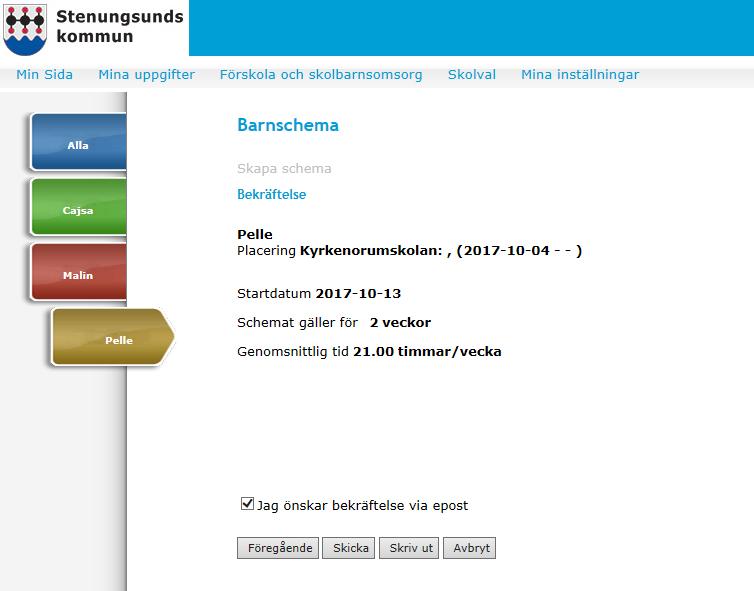 När schematiderna är inskickade kommer de nästföljande dag att visas i