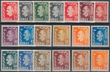 1216 237-240 ** Haakon VII i en face 1937-1938 1217 251-254 ** Kronvalörerna av Lejontyp 1940 1218 265 ** Universitetet i Oslo år 1941 125 1219 305-307 ** Quisling 1942 komplett.